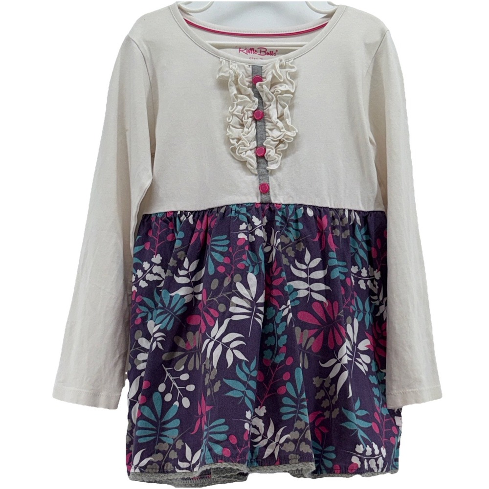Ruffle Butts Girl's 7 Knit Purple Leaves Dress Gray‎ Trim